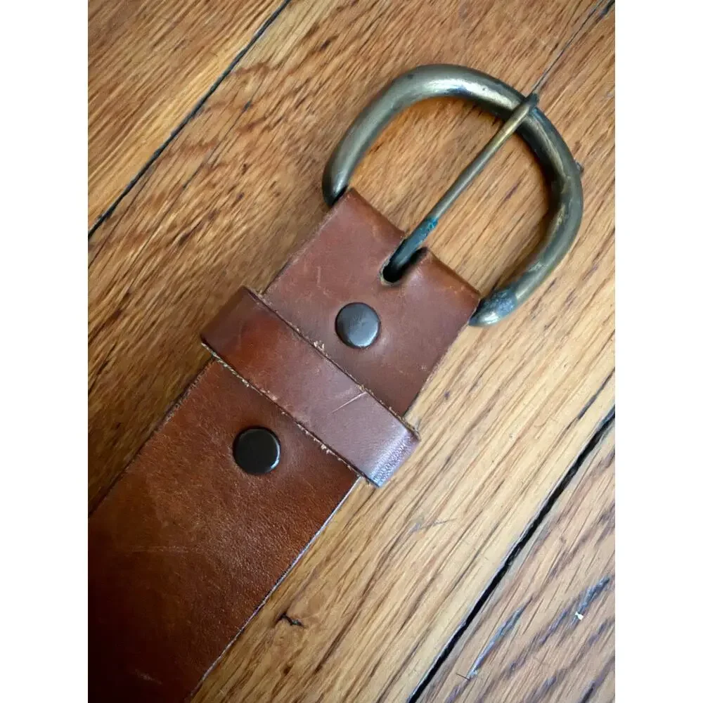 Oil Harness Distressed Brown Leather Belt w/Horseshoe Buckle Mens sz 38